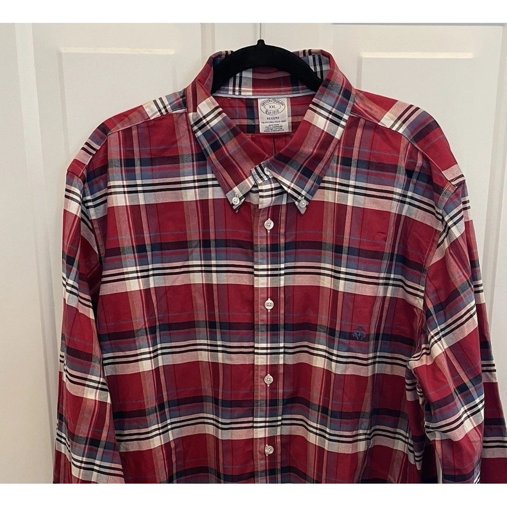Brooks Brothers Red White Blue Plaid Regent Button Down Shirt Mens XXL‎ Logo